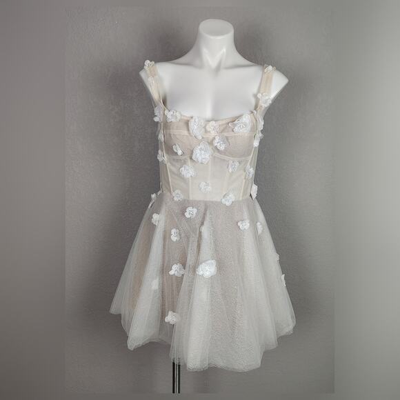 By Watters Jive 3D Floral Tulle Corset Ivory-Nude Mini Dress Size 8 - Picture 3 of 16